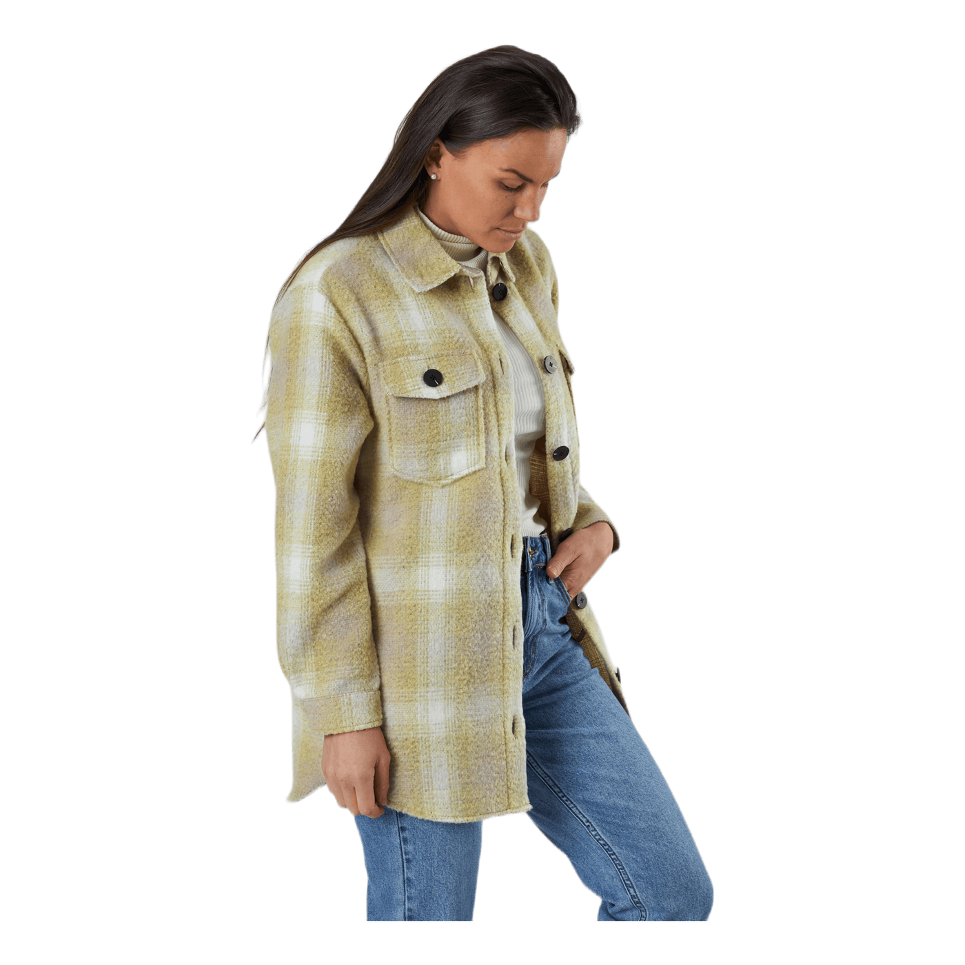 Deena-Oma L/S Check Shacket Cc Pnt White