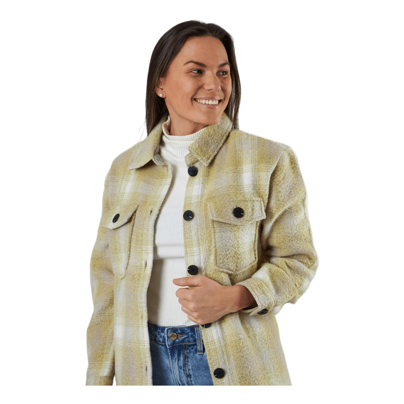 Deena-Oma L/S Check Shacket Cc Pnt White