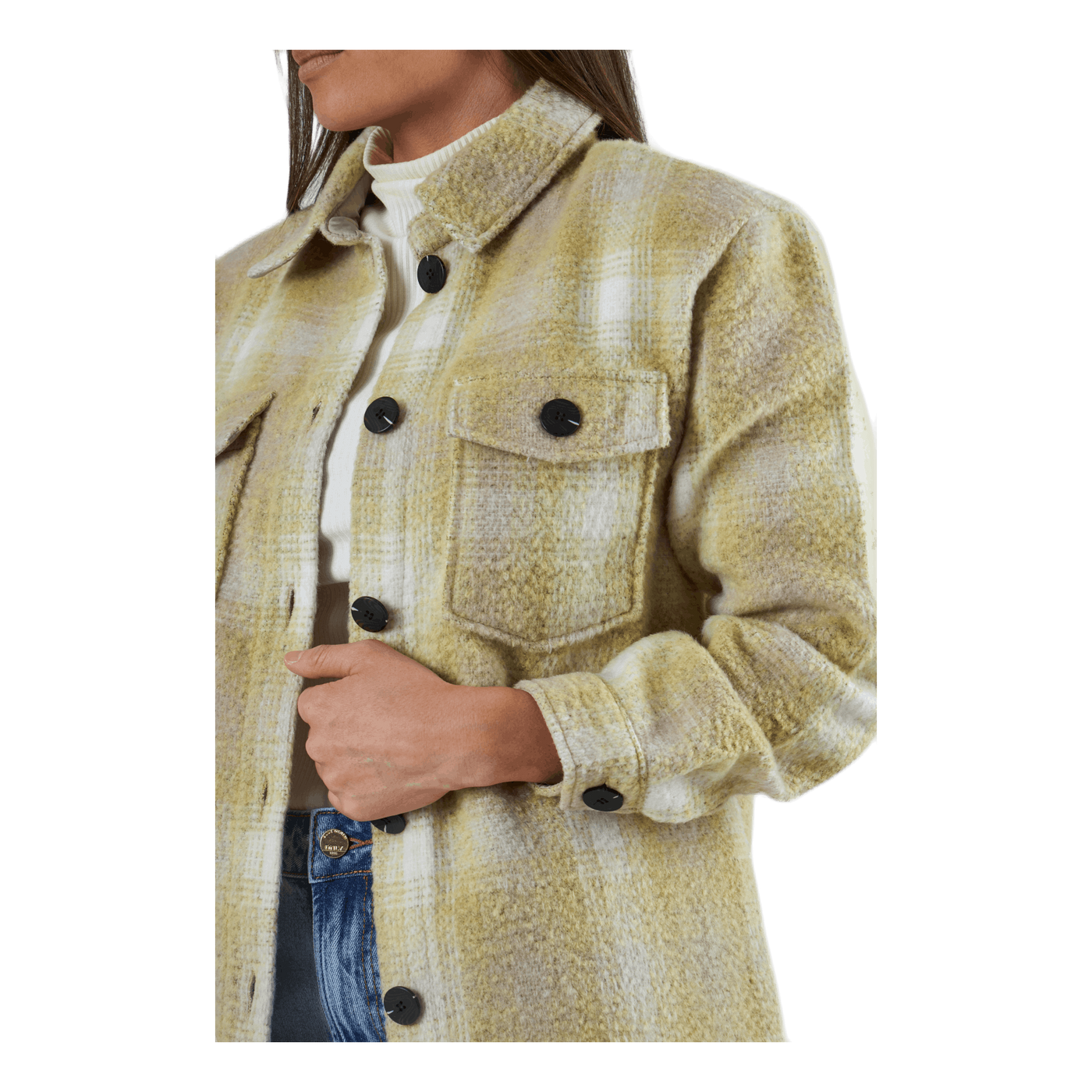 Deena-Oma L/S Check Shacket Cc Pnt White